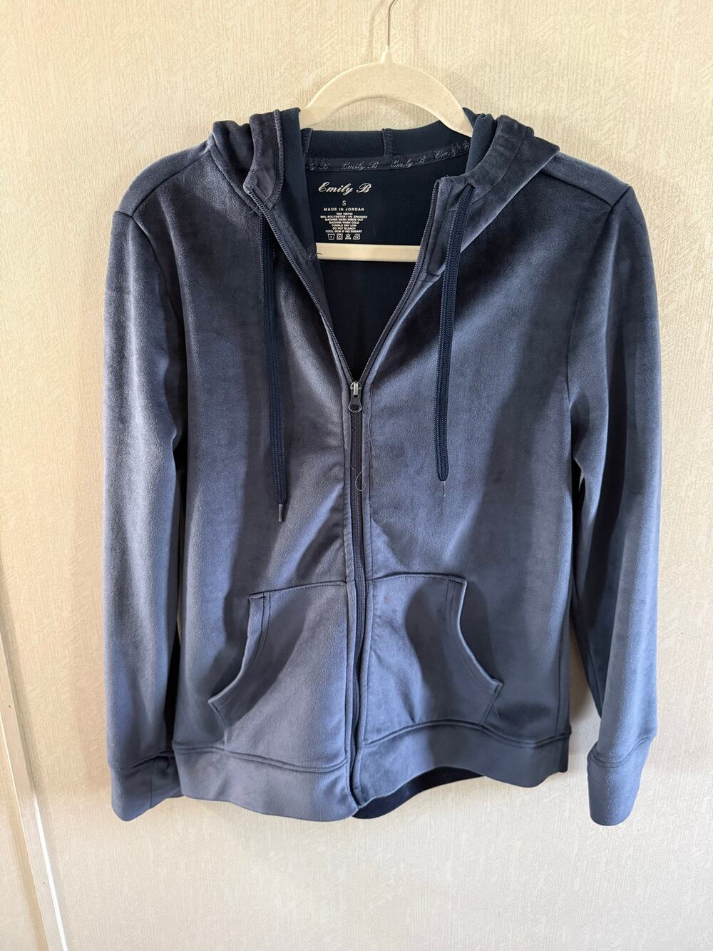 Emily B Blue Velour Zip Up Hoodie Y2K Track Jacket Size Small
